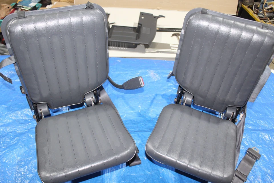 86-97 Nissan HARDBODY D21 XCab BUCKET Seats REAR Gray VINYL w/ Seatbelts - Image 2 of 4