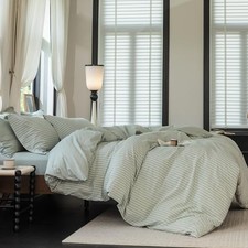 Reversible Duvet King 104" x 90" Stripe Celadon Green-white  Celadon Green