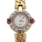 SEIKO Exceline 1F20-0B70 Quartz White Dial Gold Plated Ruby Diamond Womens Watch