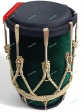 New Professional Green velvet Dholak With Golden Fitting Instrument With Bag