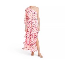 ALEXIS For Target Pink Floral One Shoulder Tiered Ruffle Long Maxi Dress Size L
