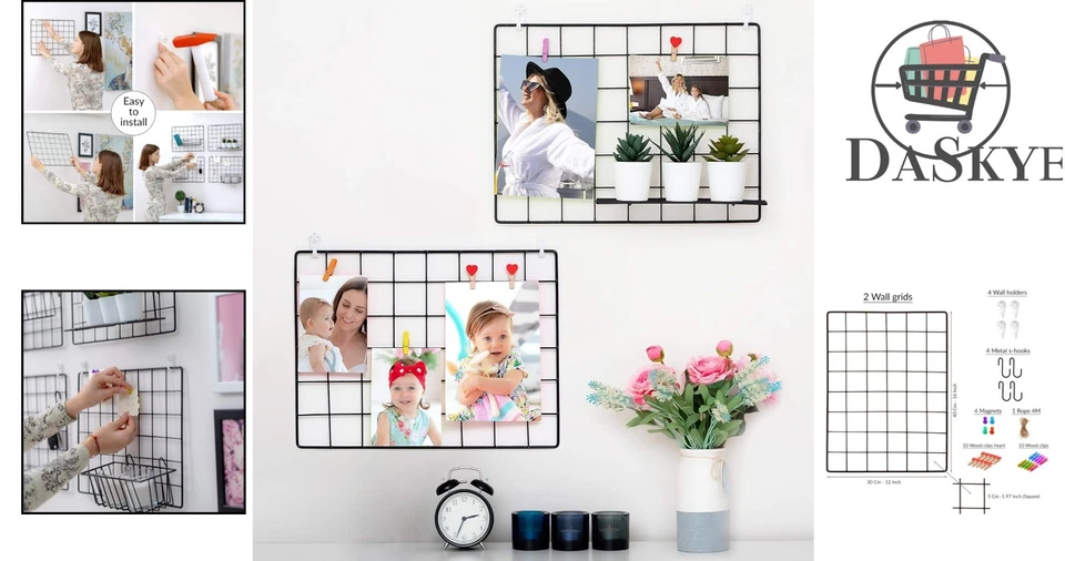 磁性照片显示网格面板 – 多功能 2 件装适用于家庭和办公室 — 第 2/4 张图片