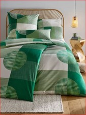 4tlg Bettwäsche grün 135x200cm Heine Renforcé grün/ecru 40x80cm UVP:79,99€  P848