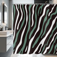 Modern Abstract Green Black White Striped Shower Curtain Waterproof 72x72 Inch