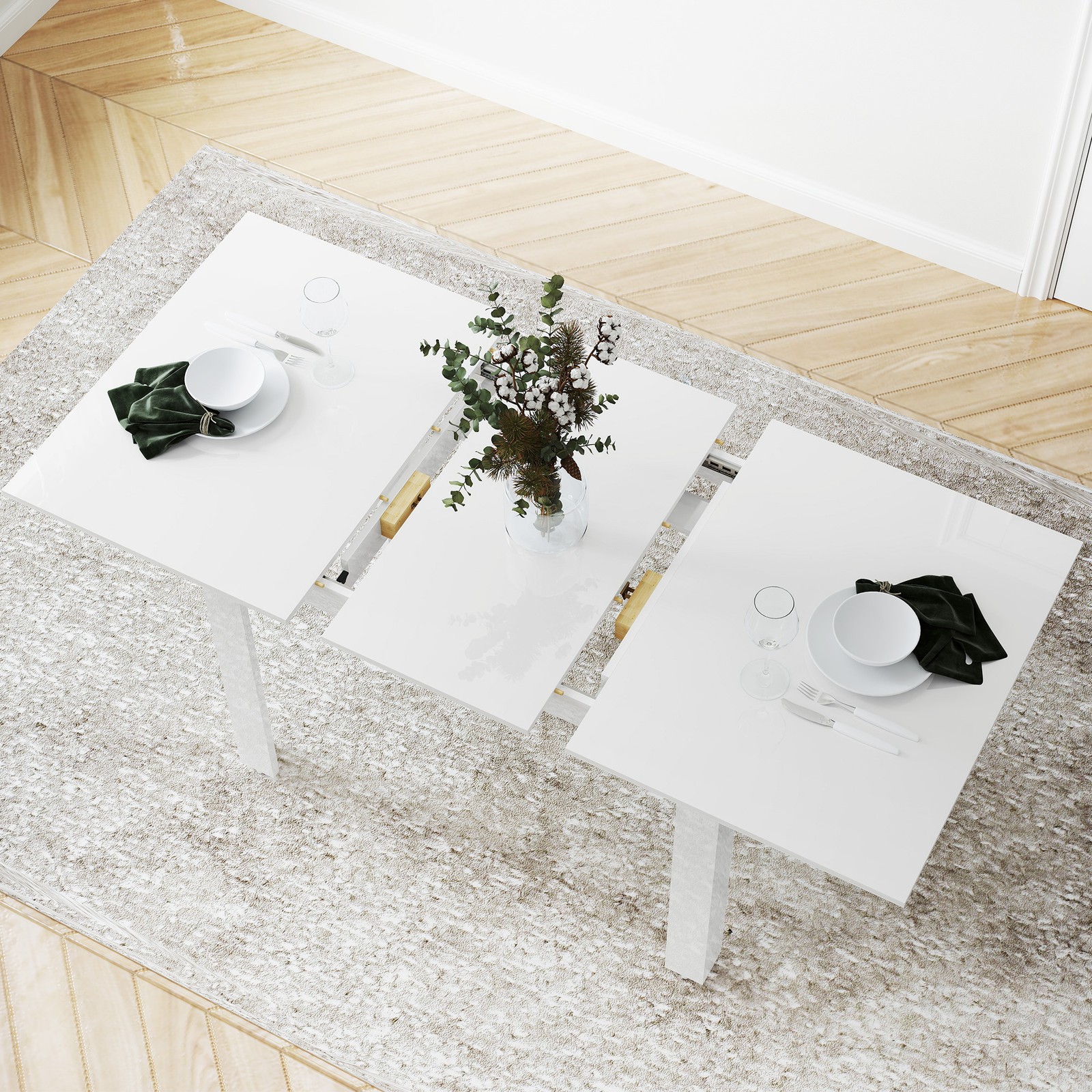 Cherry Tree Furniture High Gloss White Extendable Dining Table 6 to 8-Seater with Stainless Steel Base 27 White High Gloss Dining Table Dining Room Wood EXTENDABLE 4-6 Seats Kitchen