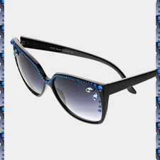Austrian Crystal Rhinestone Sunglasses Bling Mask Black Blue Square Oversized