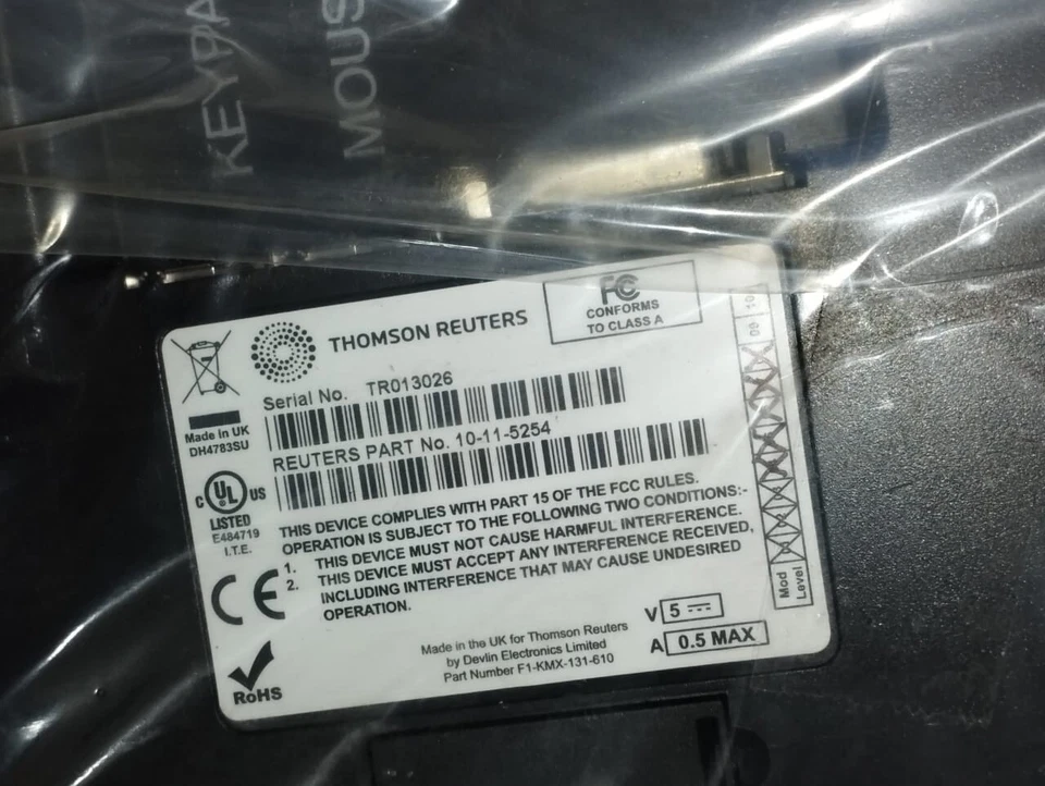 Brand New F1-KMX-131-610 Thomson Reuters Keyboard, P/N: 10-11-5254 - Image 2 of 3