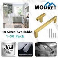 Gold Square Brushed Satin Brass Cabinet Handles Pulls Kitchen Stainless Steel