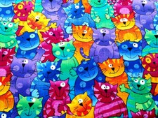 TIMELESS TREASURES CUTE SMILING CARTOON CAT FAT QUARTERS CRAFT QUILTING FABRIC  
