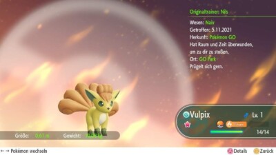 Shiny Vulpix Lvl 1 Pokémon Lets Go Pikachu/Evoli