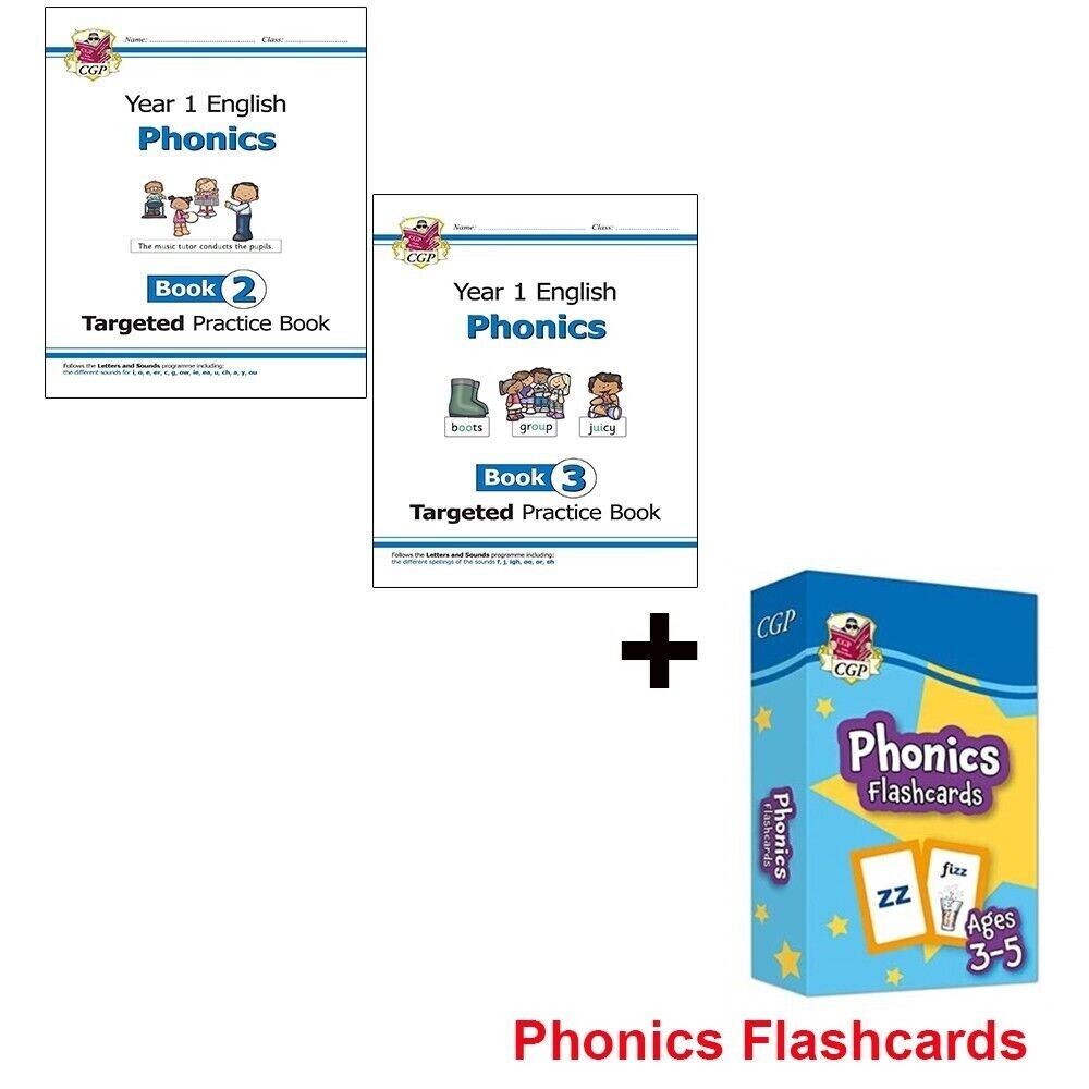 KS1 English Year 1 Phonics Targeted Practice Books 2 Books + Phonics Flashcards