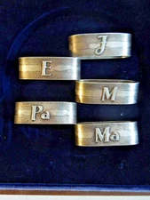 Set of 5 Antique Arts & Crafts Hand Hammered Sterling Silver Oval Napkin Rings