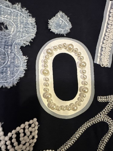 NWOT En Suey Gray Blue Beaded Wide Neckline Jeweled Top Size 42 - Foto 4 di 10