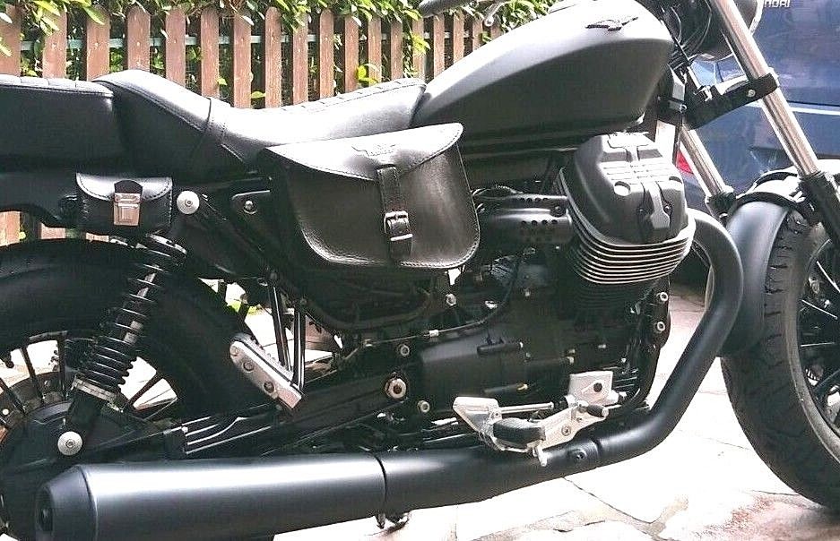 BORSA LATERALE IN CUOIO IDEALE PER MOTO GUZZI V9 BOBBER ROAMER