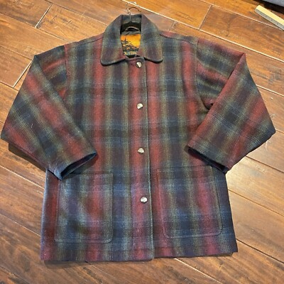 VTG. Out Brook Women's M/L Full Zip Up Wool Jacket. Plum/Blue,Green.