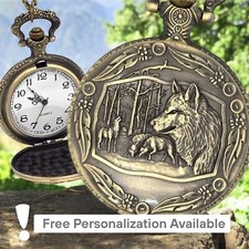 Wolf Pack Pocket Watch - Bronze Nature Wolves Gift Vintage Look Personalized