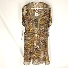 L'AFFAIRE By Ravi Khosla Boho Embellished Shirt Dress Swim Coverup Size M NEW