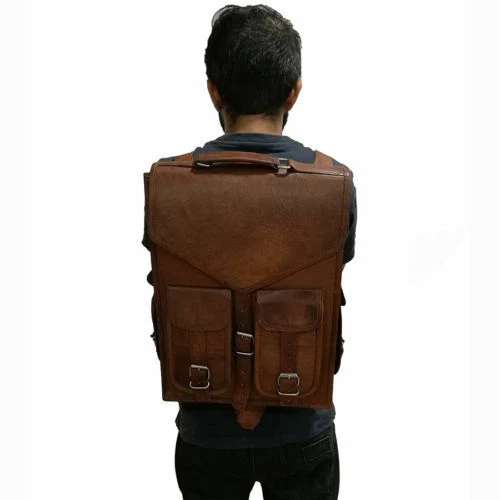Unisex Genuine Leather Men's Backpack Bag laptop Satchel briefcase Brown Vintage - Picture 2 of 4