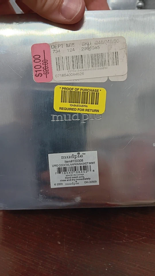 Mud Pie Crown Cocktail Napkin Metal Basket Green Ribbon Accent & Silver Tray  - Image 2 of 4