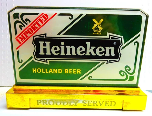 Sign Heineken Beer 10” x 7” vintage lighted glass for bar or cash register, Nice