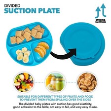 Portion Suction Plates, Silicone Suction Plate With Lid, by Exultimate Blue