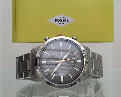 FOSSIL Herrenuhr Grau Silber Leuchtend Chronograph UVP189  Funktioniert (F9)