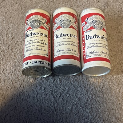 3 BUDWEISER STRAIGHT STEEL PULL TAB VINTAGE EMPTY BEER CAN | eBay