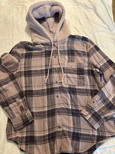 Women s Flannel shirt with sherpa hood - size L