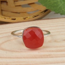 Natural Red Onyx Gemstone 925 Sterling Silver Womens Rings Trendy Jewelry
