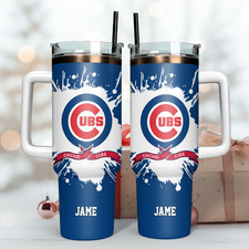 Custom Blue Red Baseball Fan Insulated Tumbler With Handle 40oz 30oz 20oz