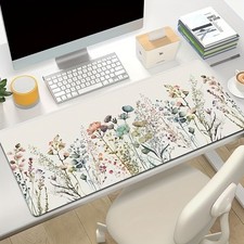 40 90cm Extra-Large White Floral Gaming Mouse Pad  Desk Mat - Non-Slip Base, Th