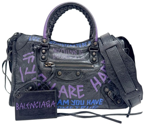 BALENCIAGA Mini City Graffiti Black Leather Two Way Bag