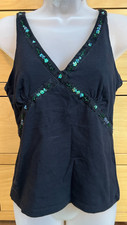 Nicole by Nicole Miller, tank top, cotton blend, v-neck, black w/ beads, M