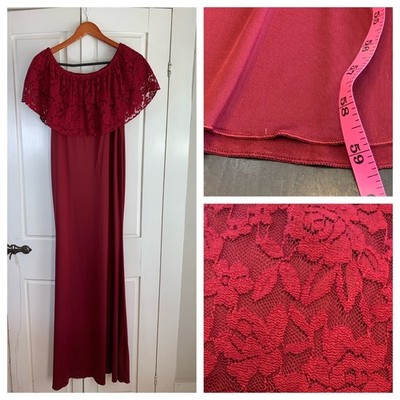 Burgundy Lace Off-Shoulder Maxi Dress Romantic Vampire Whimsigoth Soft Goth M