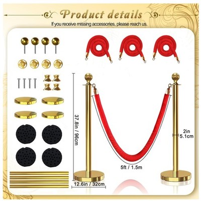 Party Supplies: Gold Stanchion + Red Velvet Ropes