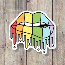 Biting Lip Drip Rainbow LGBT Vinyl Laptop Sticker Water Bottle Sticker Decal
