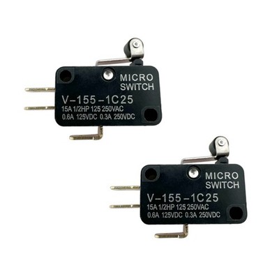 2 Pcs - Micro Switch V-155-1C25 Short Roller Lever 3-Pins 15A 125/250VAC