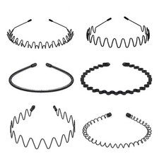 fenshine 6PCS Metal Hair Bands, Spring Wavy Hoop Unisex Black Headband 6 pcs