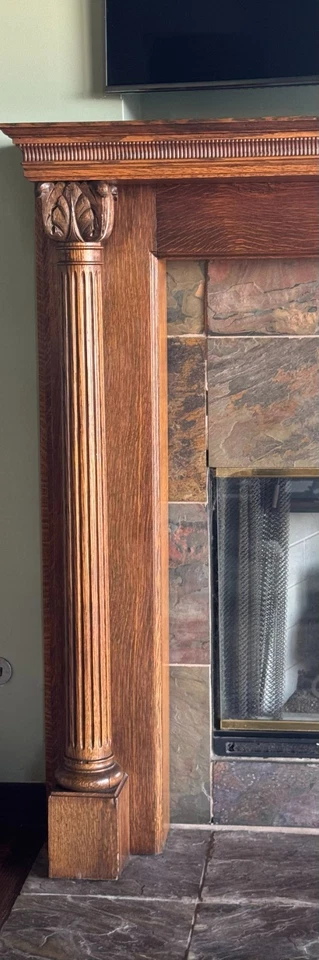 Антикварная дубовая каминная полка — высота 60 x ширина 60 дюймов - Изображение 2 из 3