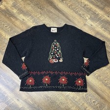 Vintage Woolrich Wool Holiday Sweater Womens Medium Embroidered Christmas Black