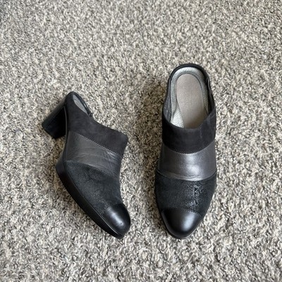 NAOT Fortuna Slip On Mule Heels Shoes Leather Suede Black Gray 41 US 10-10.5