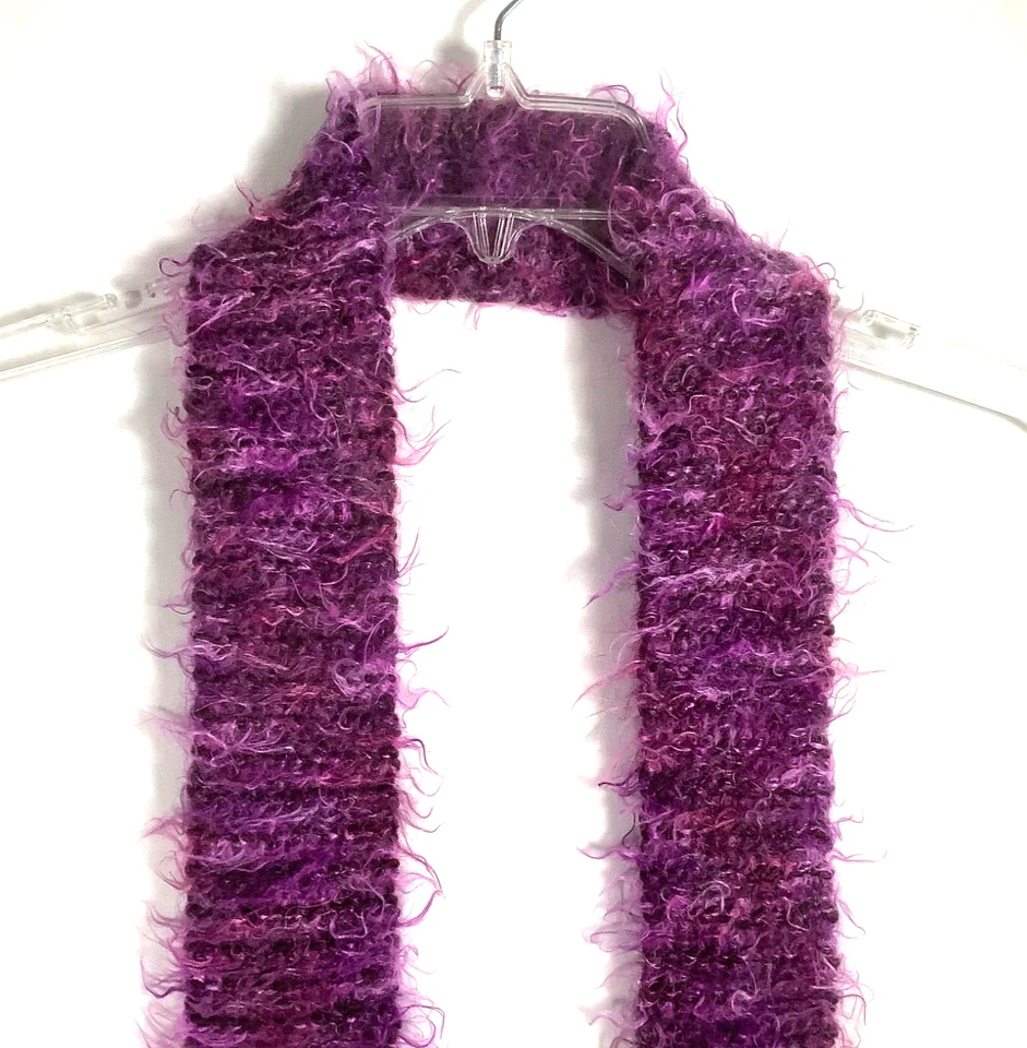 "Bufanda delgada de colección púrpura pestañas borrosas Y2K años 90 boho hecha a mano 66"" de largo" Foto 3 de 4