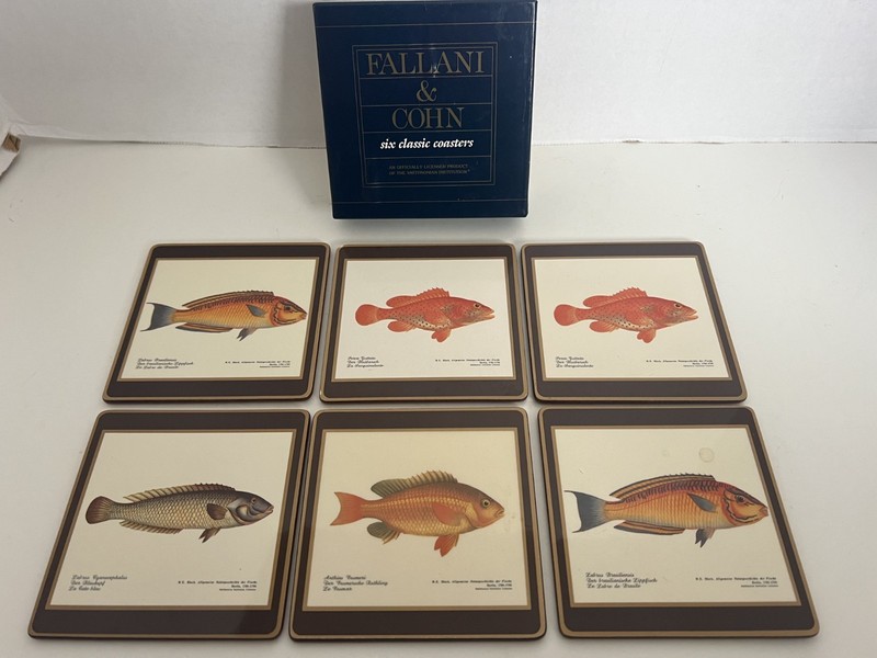 Vintage Fallani & Cohn Fish Illustrated Smithsonian Cork Backed Coasters