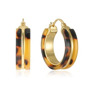 Authentic Chunky Tortoise Shell Earrings for 14K Gold Plated Statement Resin Hoop Earri...