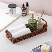 Toilet Tank Tray with Handles - Long Narrow Rattan Style Vanity Tray Bathroom