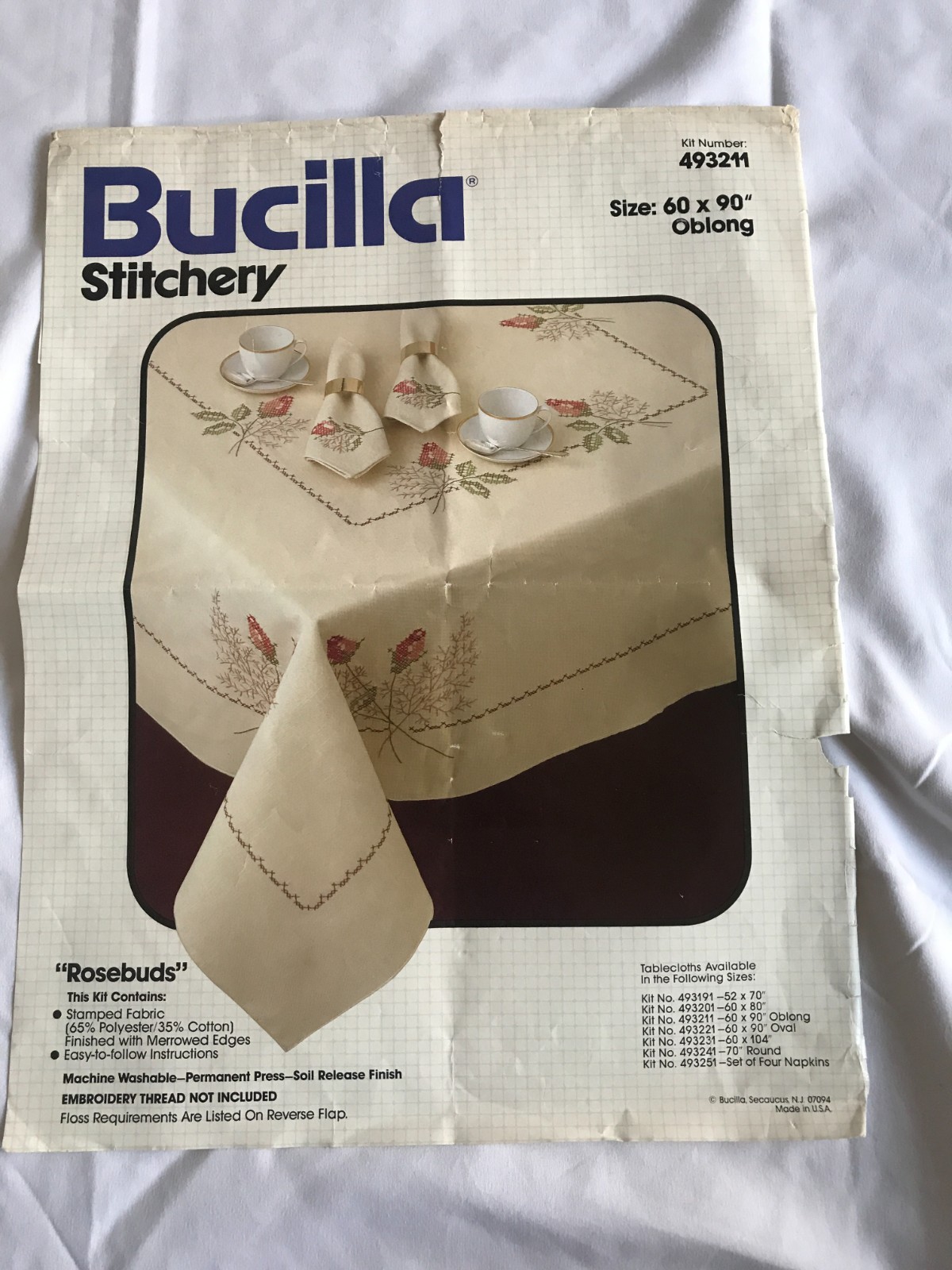 Vintage Stamped 60x90 Bucilla Cross Stitch Tablecloth Oblong