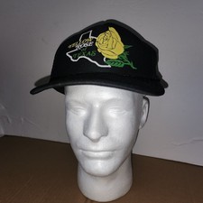 Vintage 80s Yellow Rose Texas Snapback Baseball Black Hat Trucker Cap Nissan