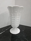 Westmoreland Milk Glass Pedestal Vase Scalloped Rim Floral Paneled Vintage