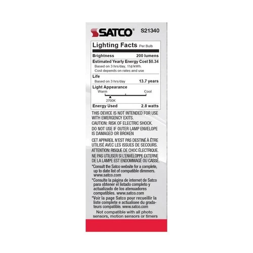 Satco S21340 - 2.8 Watt T6 LED Clear Light Bulbs  2700K 120 Volts S-21340 6 Pack - Picture 3 of 5