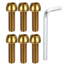 M6 x 20mm Bike Stem Bolts, 6pcs Tapered Bolts Screws for Bicycle Stem, Gold